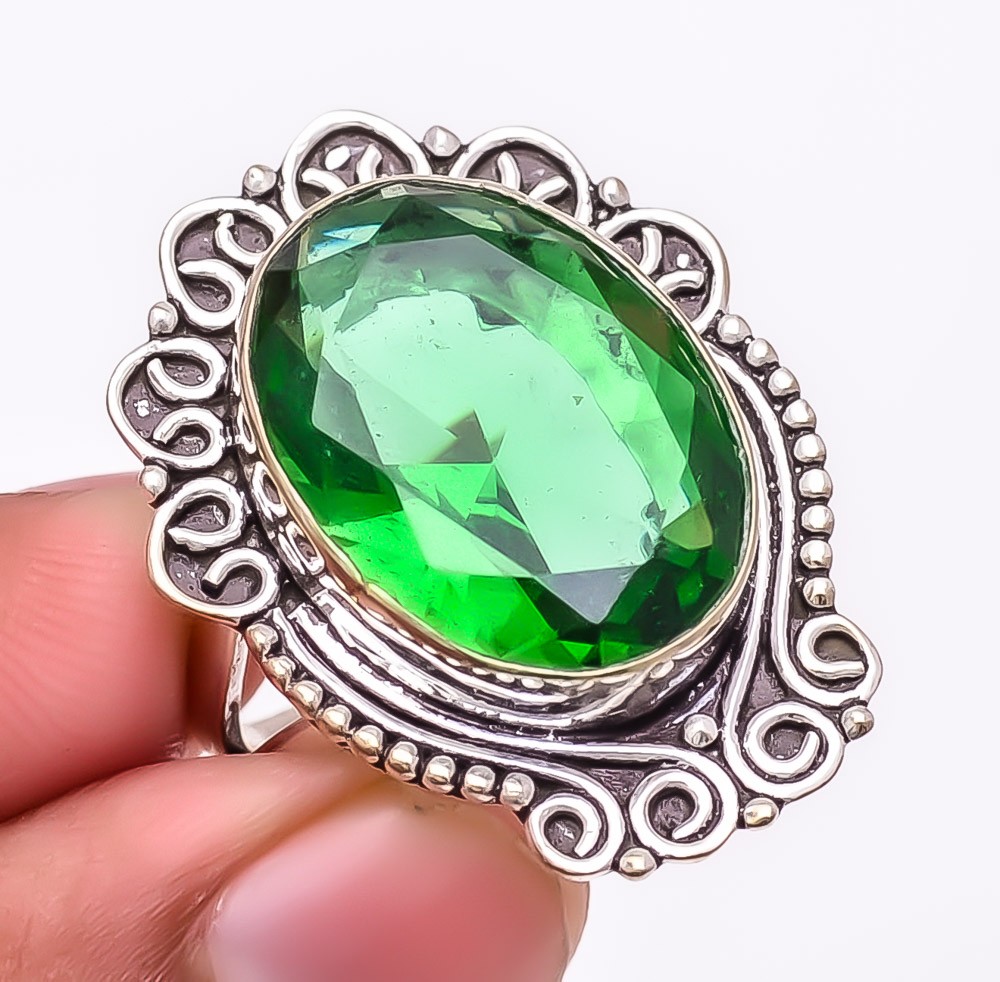 Tsavorite Quartz Gemstone 925 Silver Plated Jewelry Ring s.7 T2952