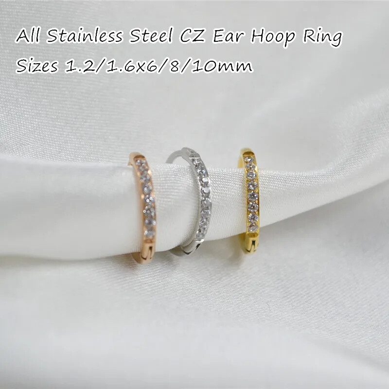 20Pcs 1.2mm 1.6mm CZ Hoop Ring Earring Piercing Ear Helix Cartilage Ear Stud HOT