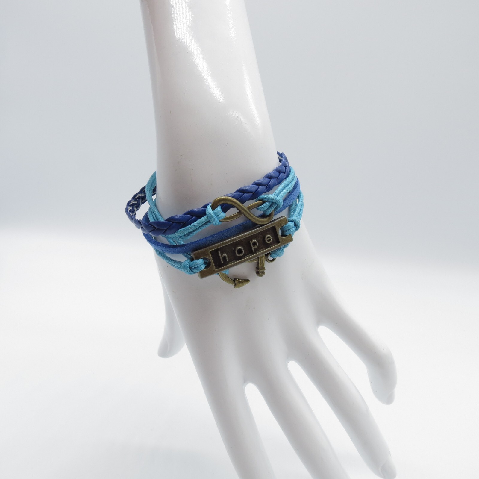 Blue Hope Charms Bracelet Multi Strands Nautical Boho Everyday Wear 6.25″