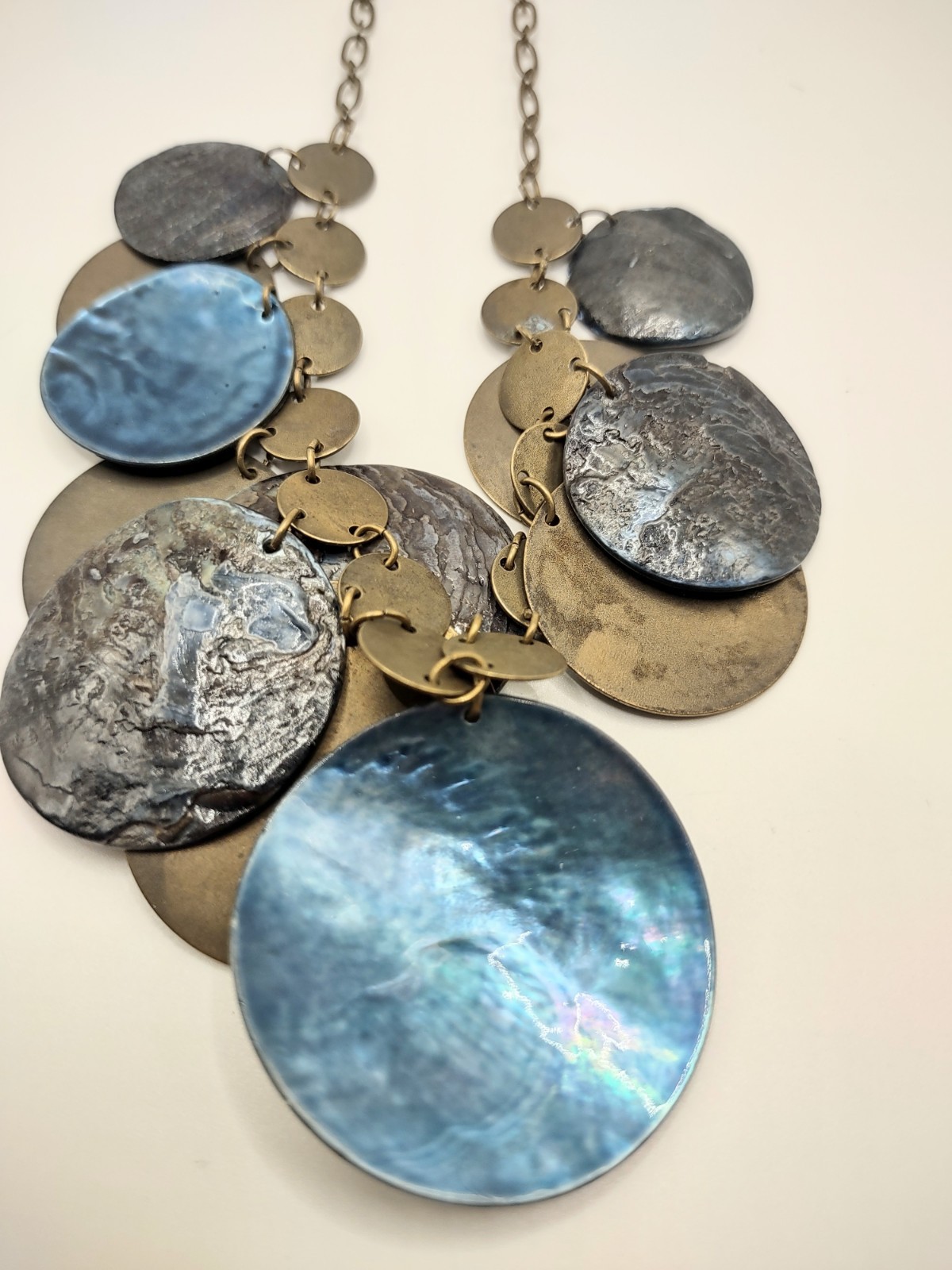 Necklace Shell Jingles Round Antique Tone Chain Lobster Claw Clasp Adjustable