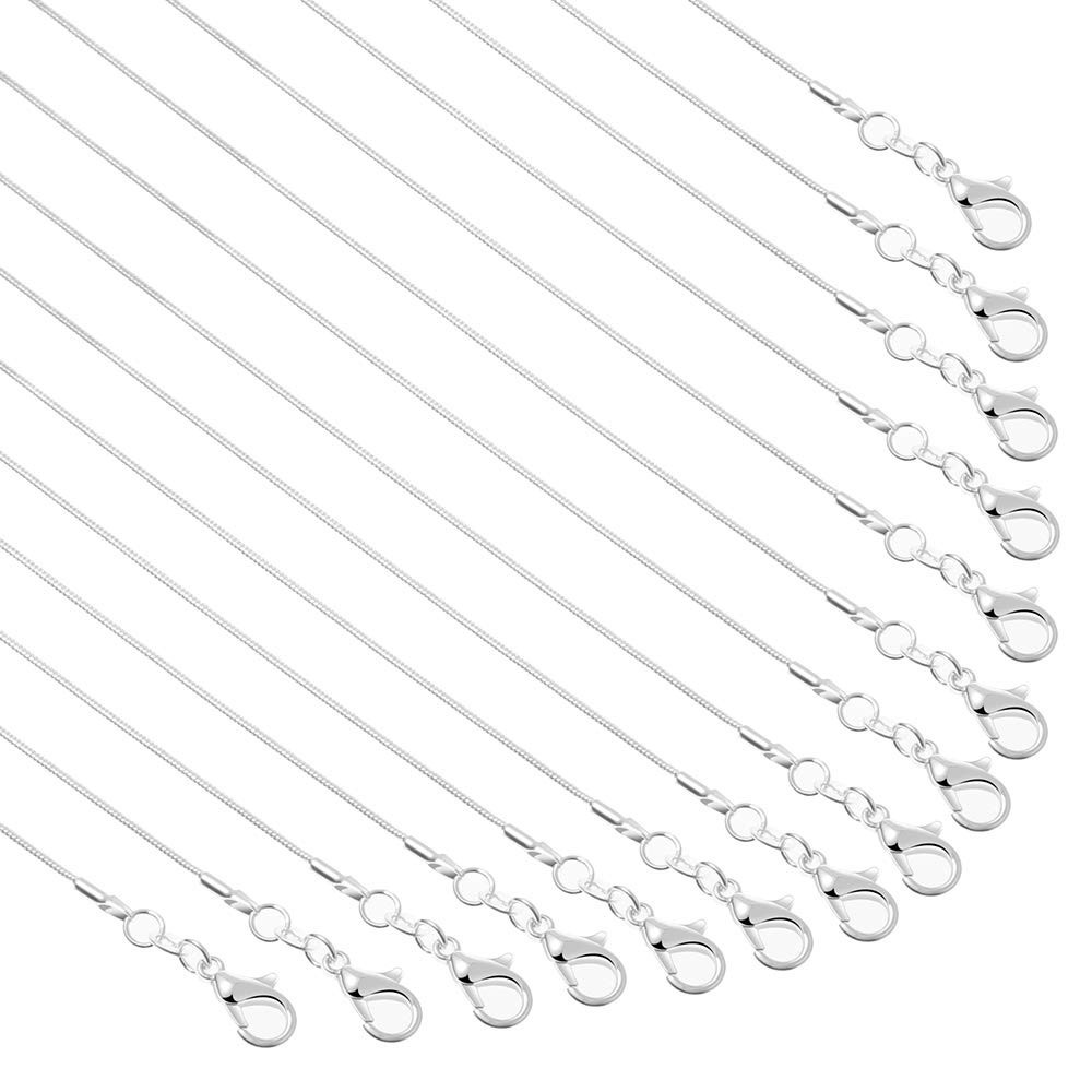 30 Pack Silver Plated Snake Chains 18″ for Jewelry Making – 1.2mm Bulk Necklaces