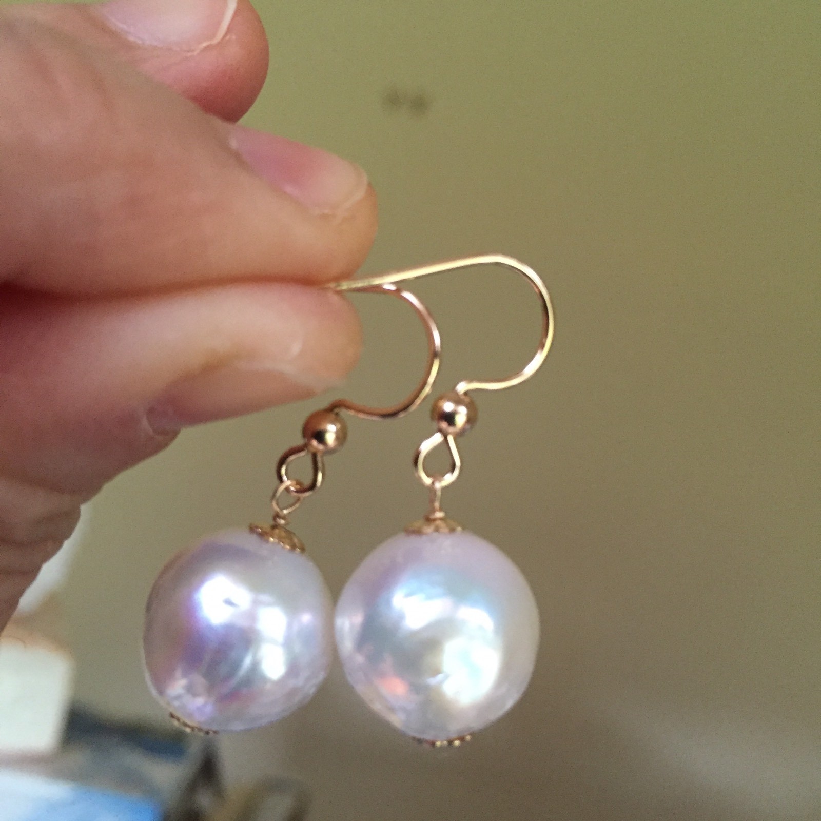12-13mm Baroque Kasumi pearl 100% Natural White 14K Gold Filled earring 32mm E84