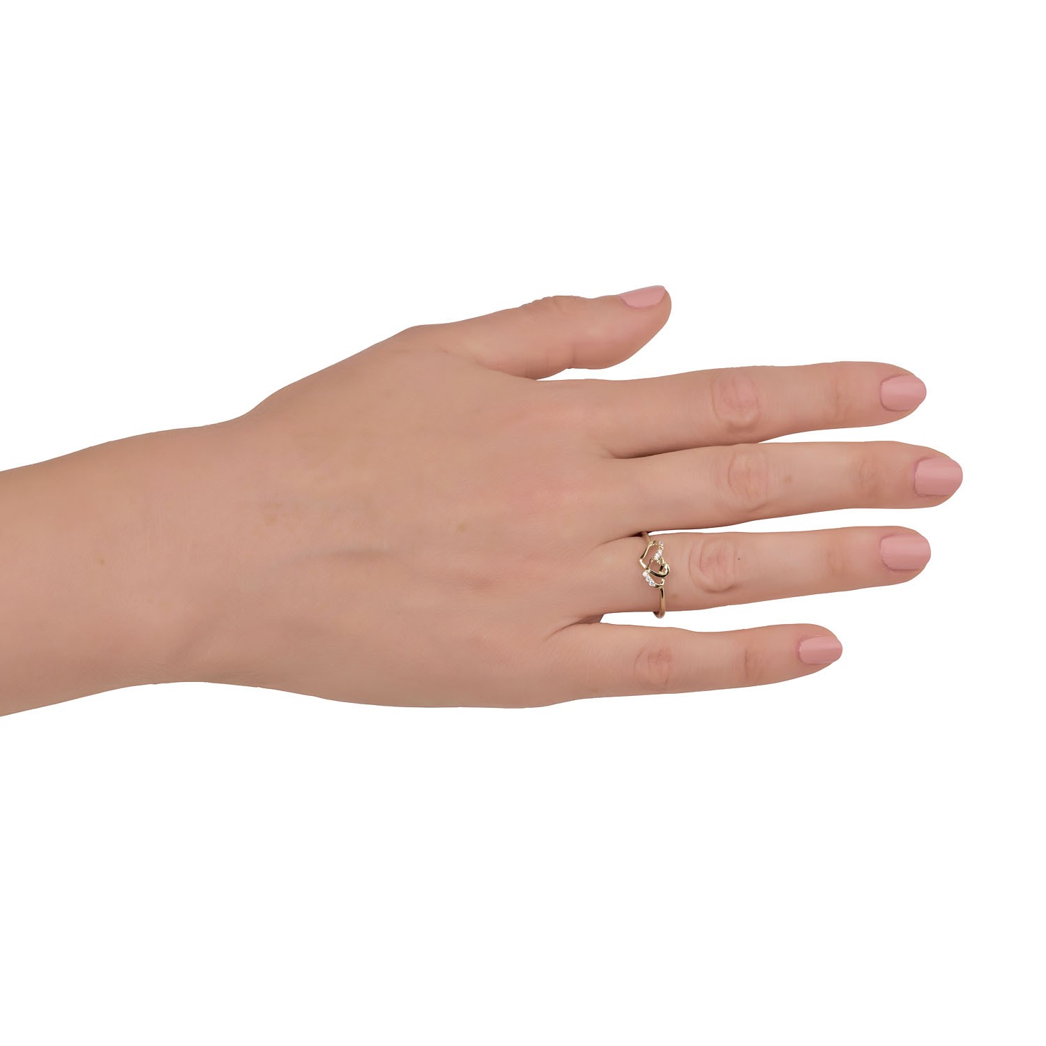 AVORA 10K Gold Double Heart Ring with Cubic Zirconia CZ