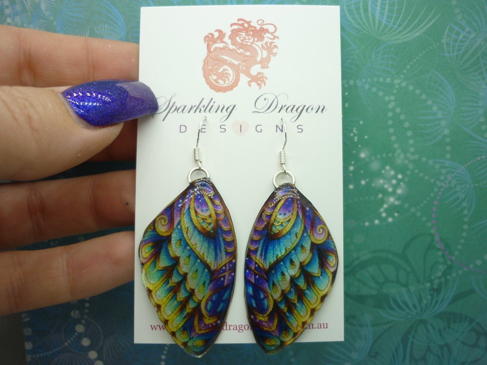 Butterfly Wing Earrings Yellow Purple & Green – Fairy Jewellery, Fun Gift for
