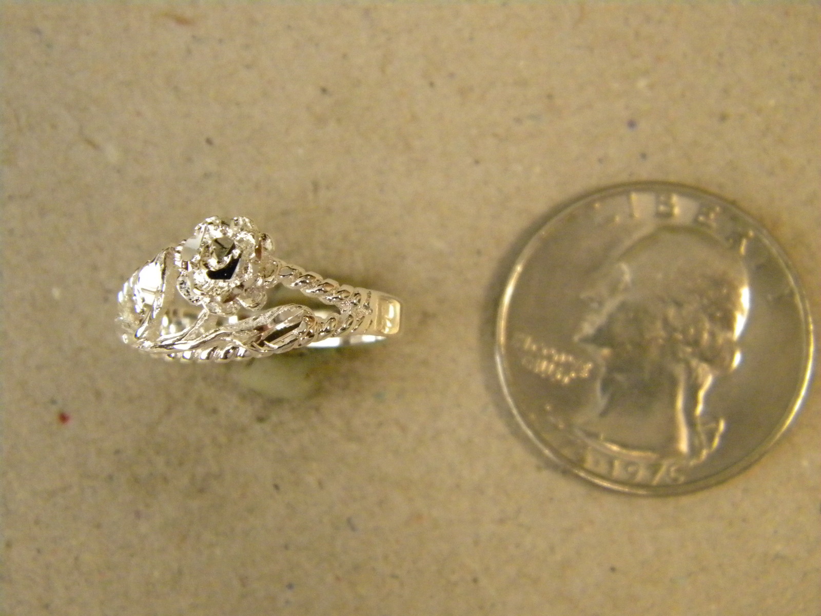 New Lady’s Women’s Girl Silver Plated Filigree Single Flower Rose Ring Size 7.5