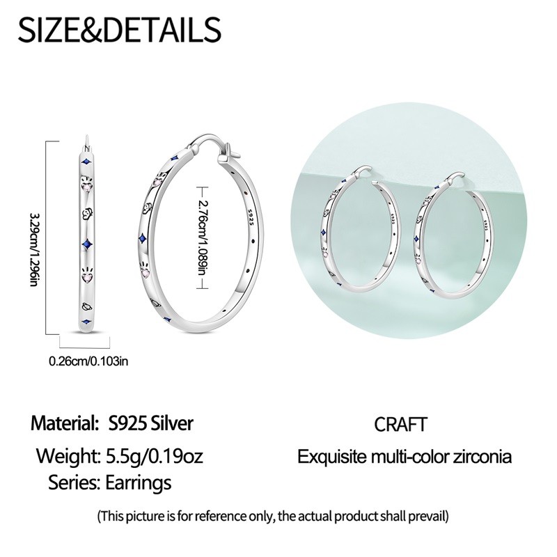 PANDACH 925 Sterling Silver Large Hoop Earrings with Colorful CZ for Women Gifts