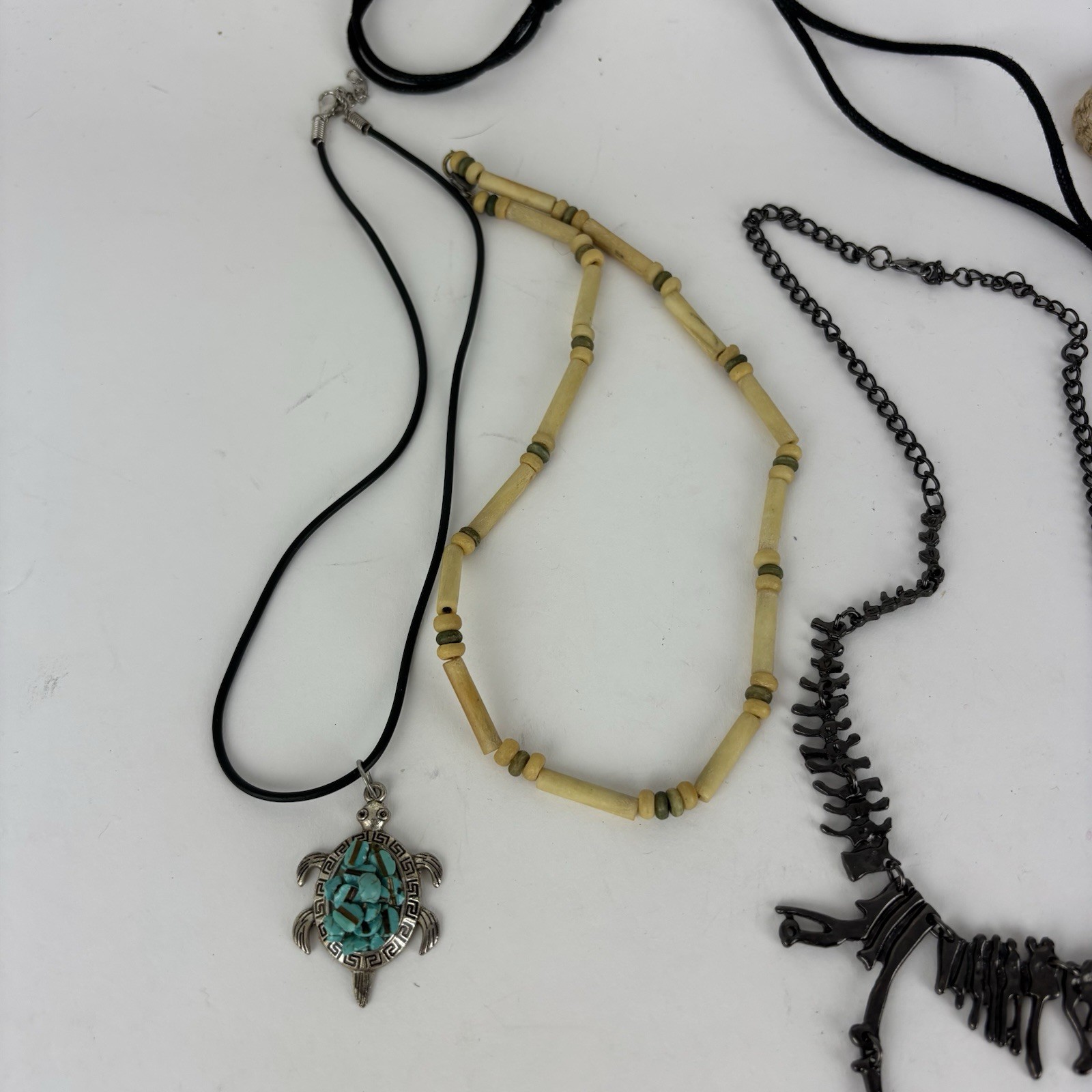 Lot of 7 Boho Necklace Pendants Turtle Dragon Dinosaur Hemp Beaded Jewelry