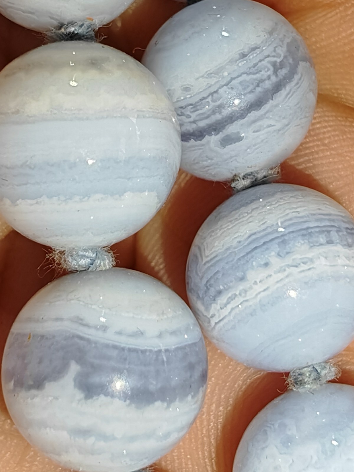 Blue lace chalcedony knotted simple gemstone 10mm bead necklace