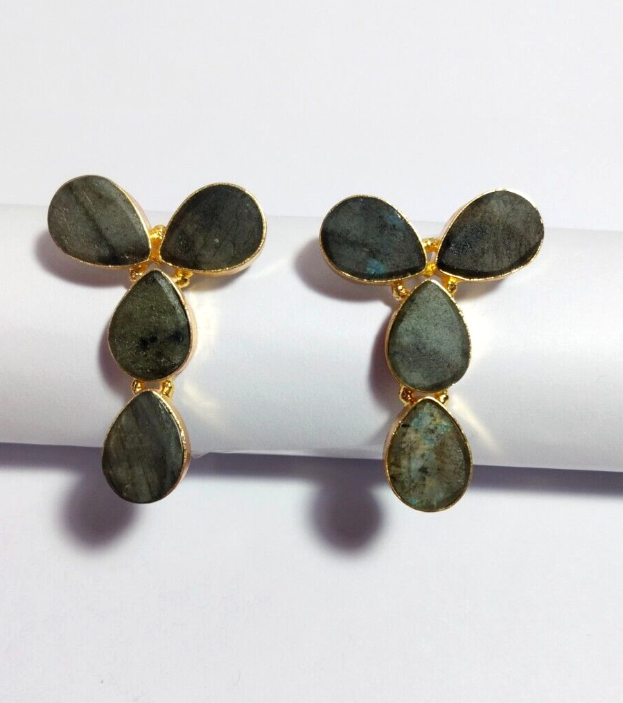 Natural Multi Color Stone Rough Earrings Gold Plated Earrings Birthstone Earring