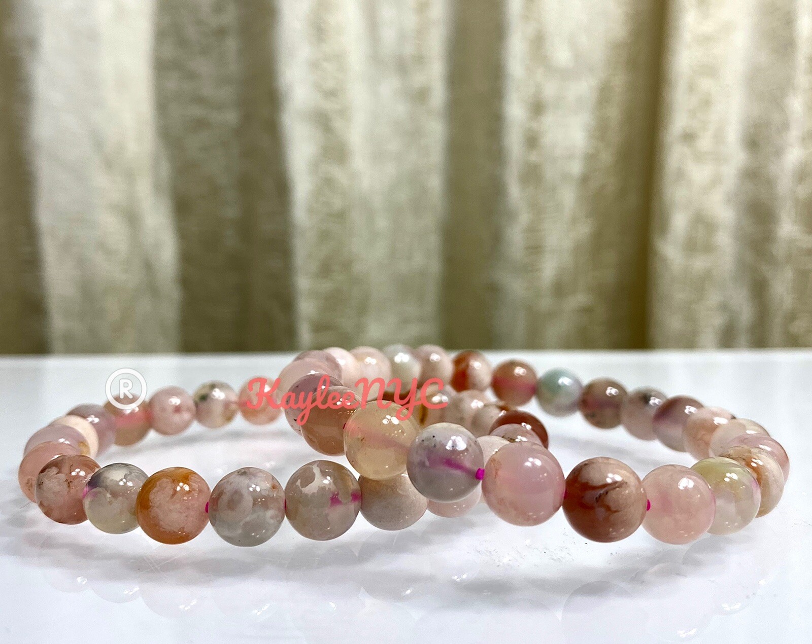 Wholesale lot 6 Pcs Natural Flower Agate 8mm 7.5” Stretch Bracelet