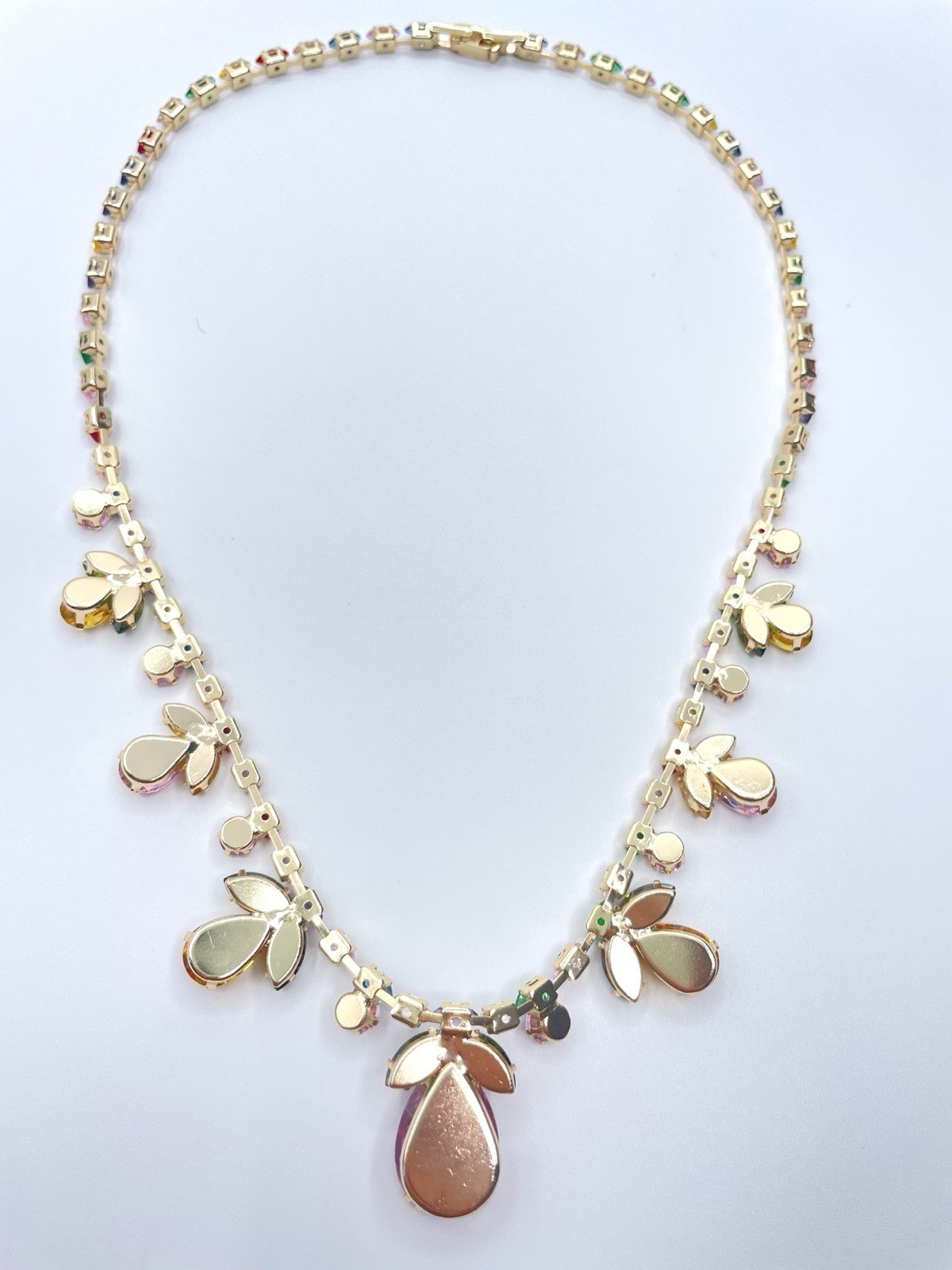 New Colorful Crystal Necklace Gold Tone Statement Pendant Fashion Jewelry Gift