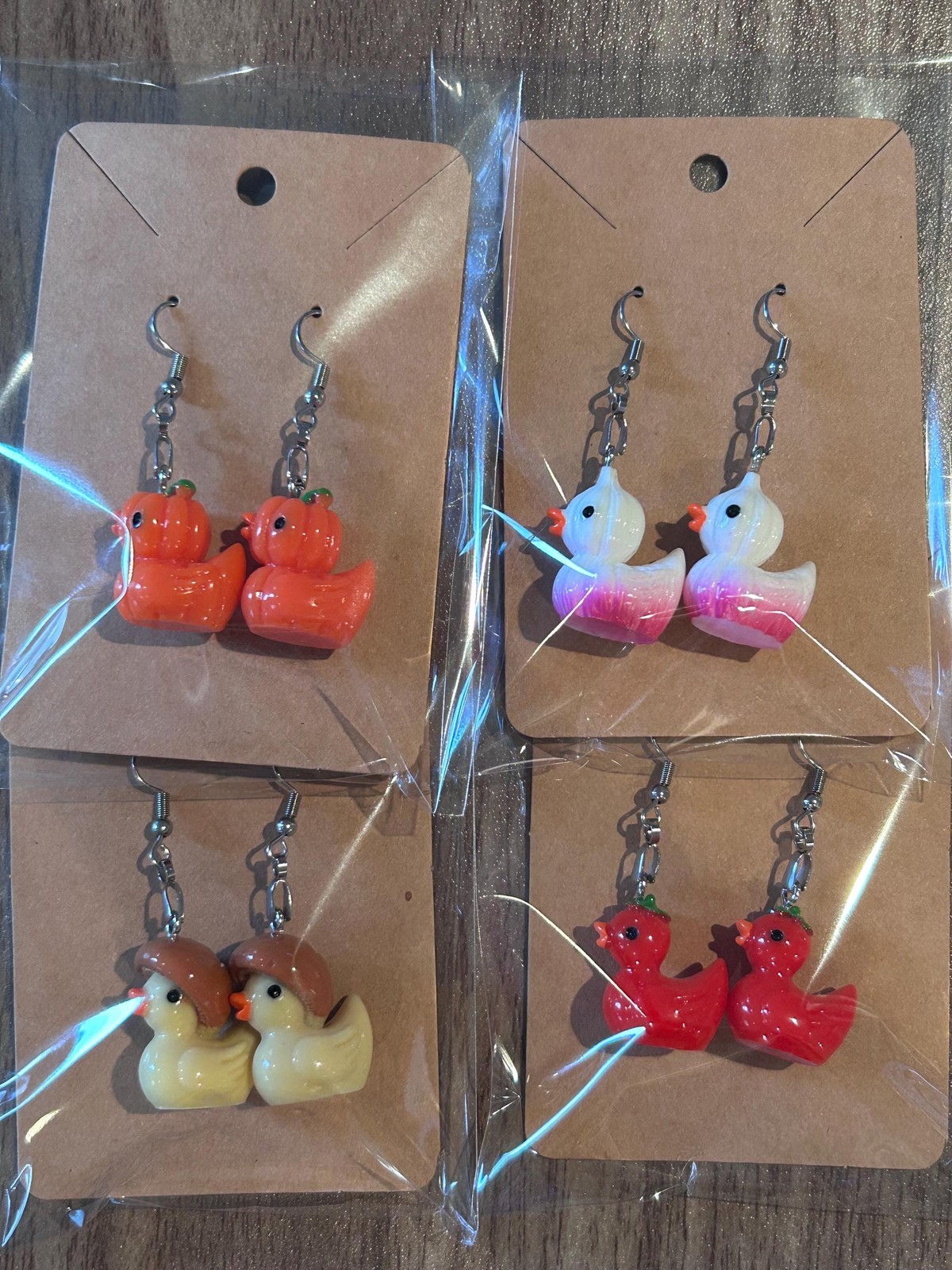 Vegetable Duck Earrings Set – 8 Pairs of Cute-Veggie Duck Earrings, Pumpkin,