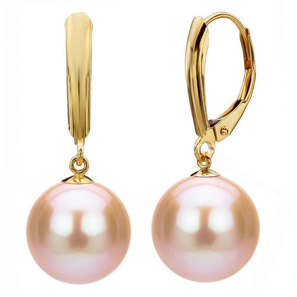 Women’s 8/10/12/14/16mm South Sea Shell Pearl Dangle Leverback Earrings AA