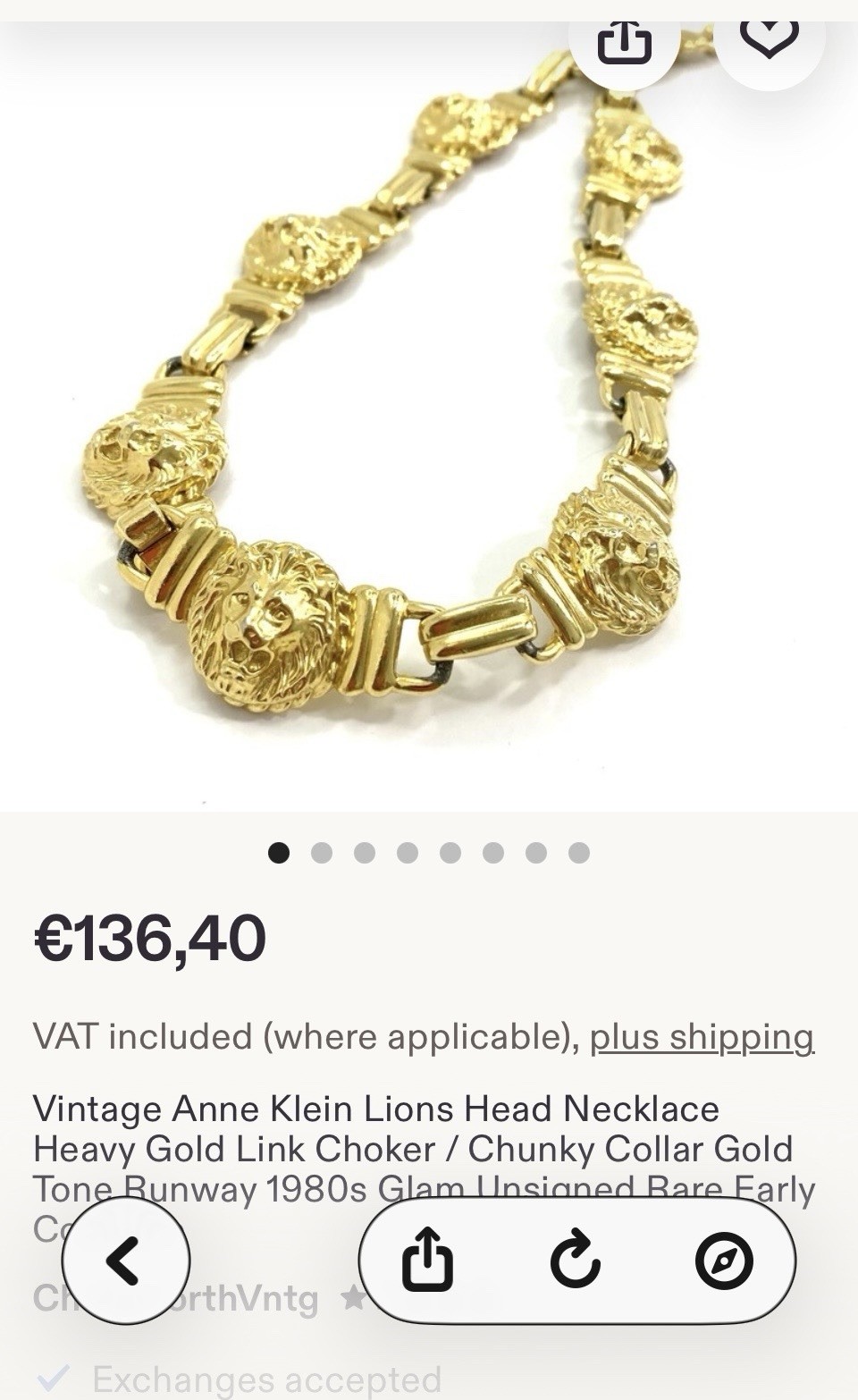 Vintage Anne Klein lions head necklace. Runway 1980s unsigned Rare costume