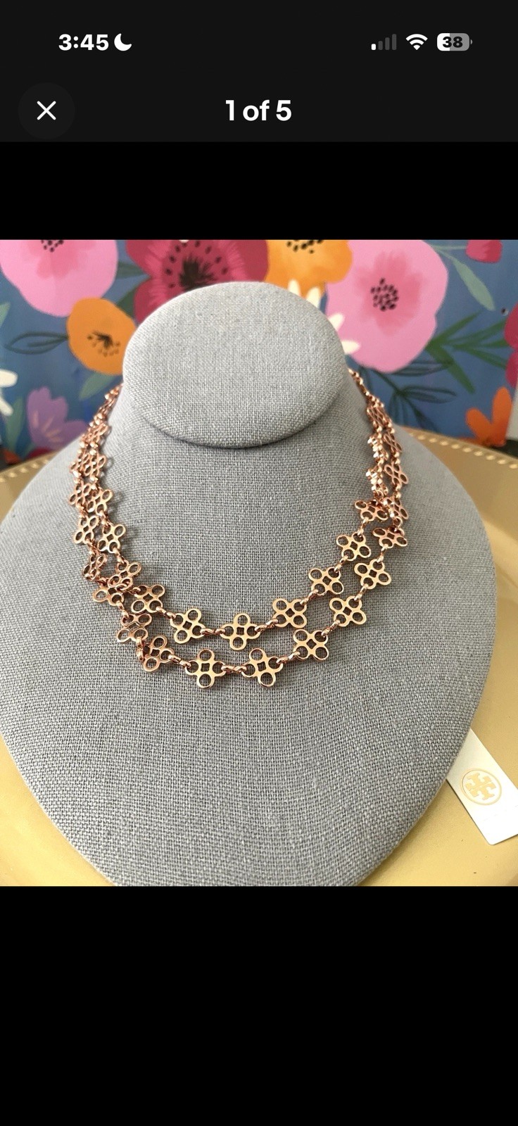 Tory Burch Mini Clover Necklace Gold Length 32” New w Tags + Dust Bag