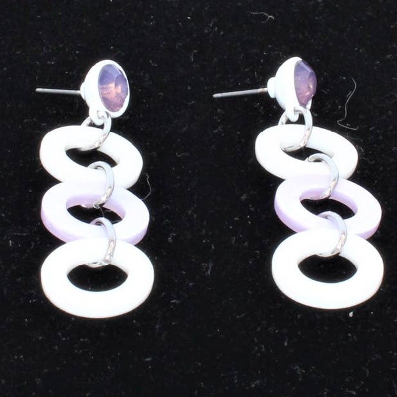 Silver Crystal White Purple Lavender Dangle Post Fashion Earrings ~ NEW