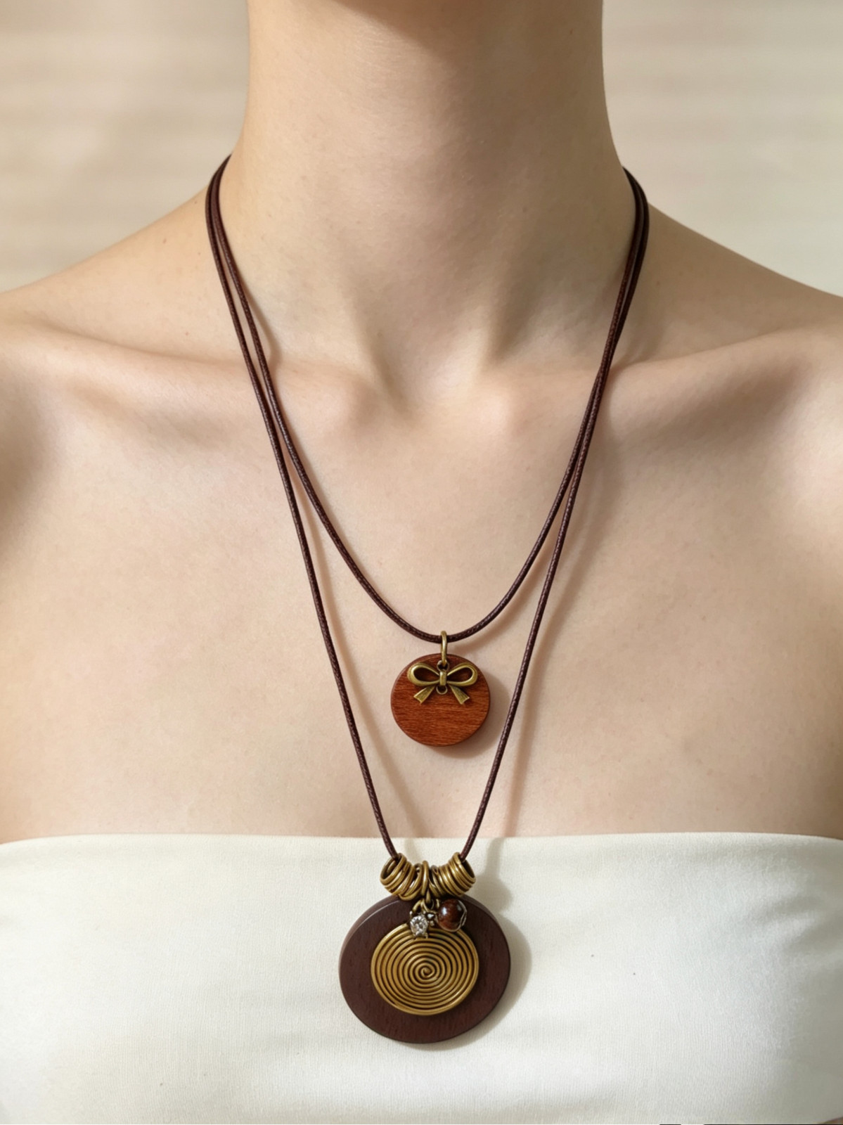 Boho Vintage Double Wax Cord Long Necklace Adjustable Layered Choker Unisex