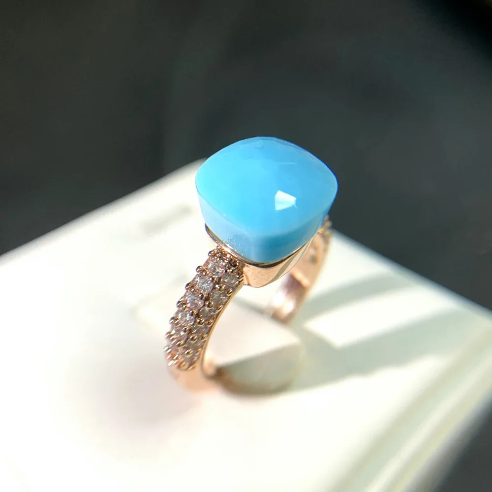 Cocktail Ring Square Zircon Crystal 10mm Gold Plated Colorful Stone Jewelry