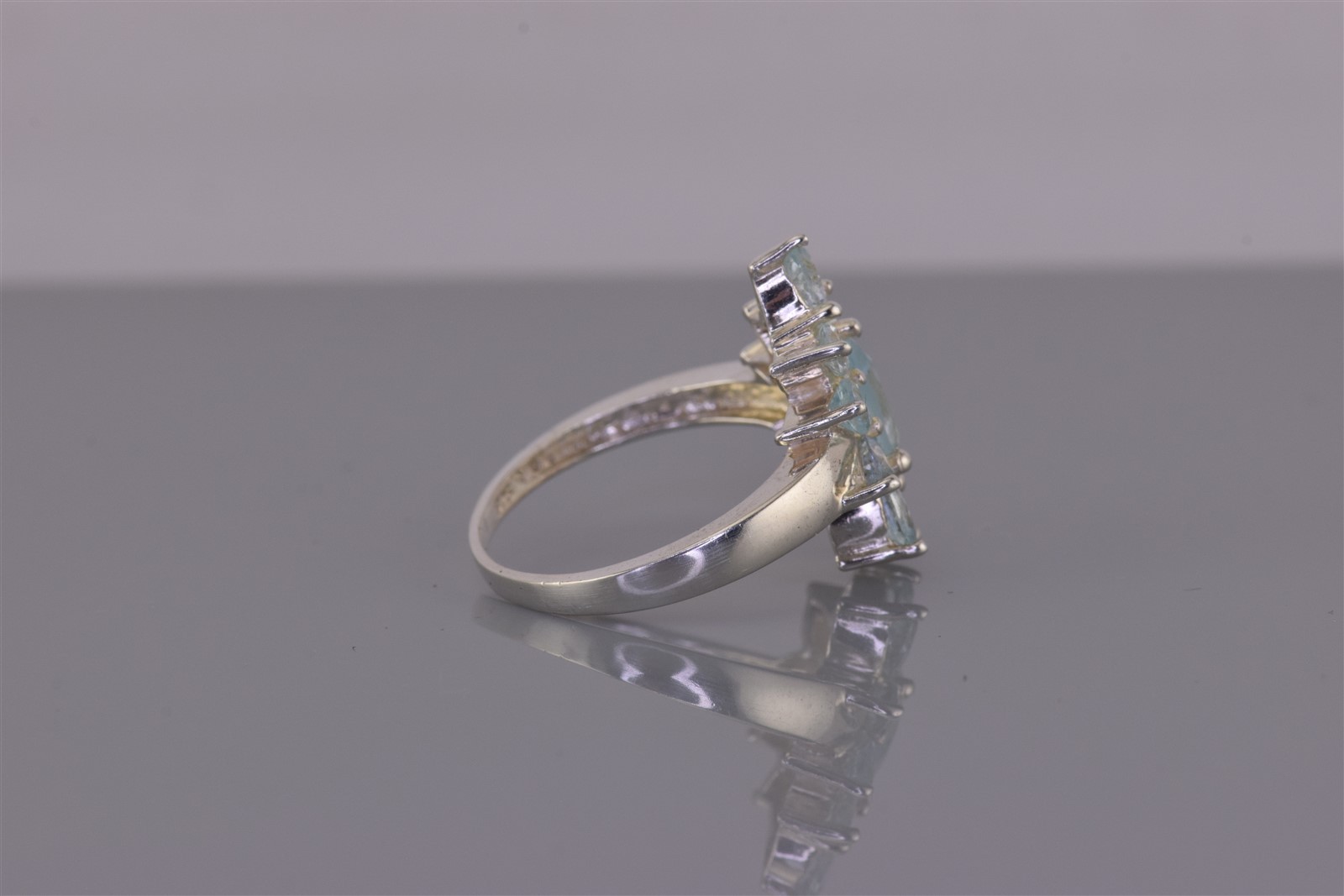 Sterling Silver 19mm Pear Cut Blue Topaz Halo Clustered Band Ring 925 Sz: 7