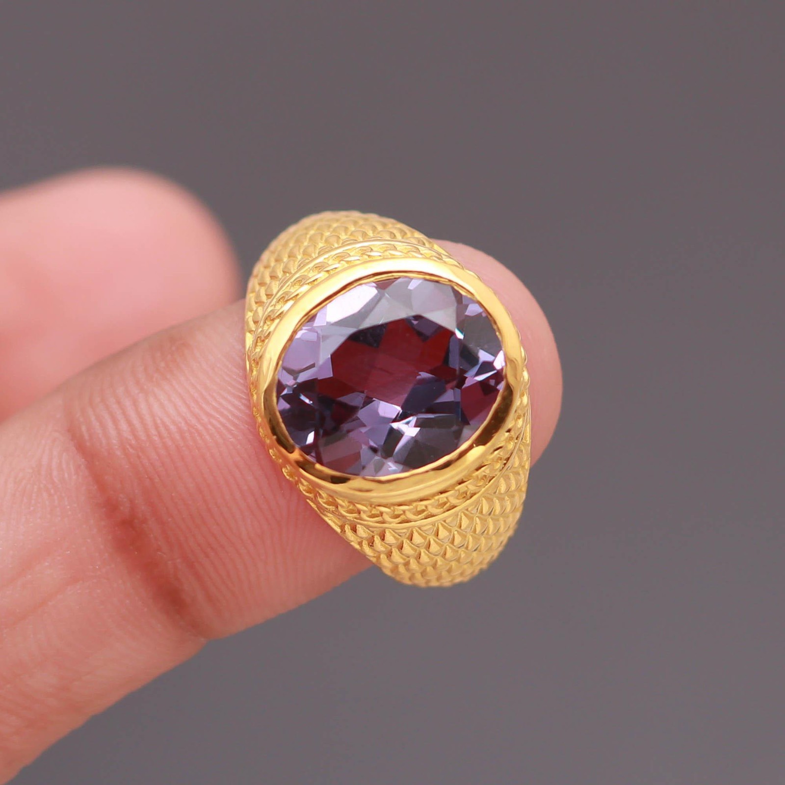 Color Changing Alexandrite Oval Ring 925 Sterling Silver Gold Plated Jewelry