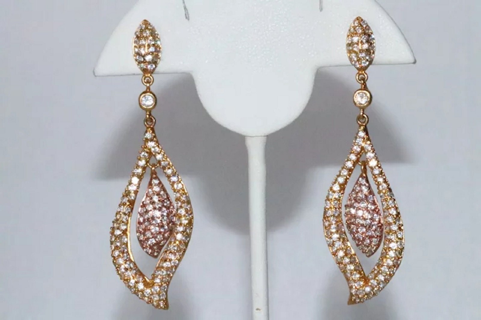 Sterling Silver Yellow and Pink Gold Overlay Pave Cubic Zircon Chandelier Tear