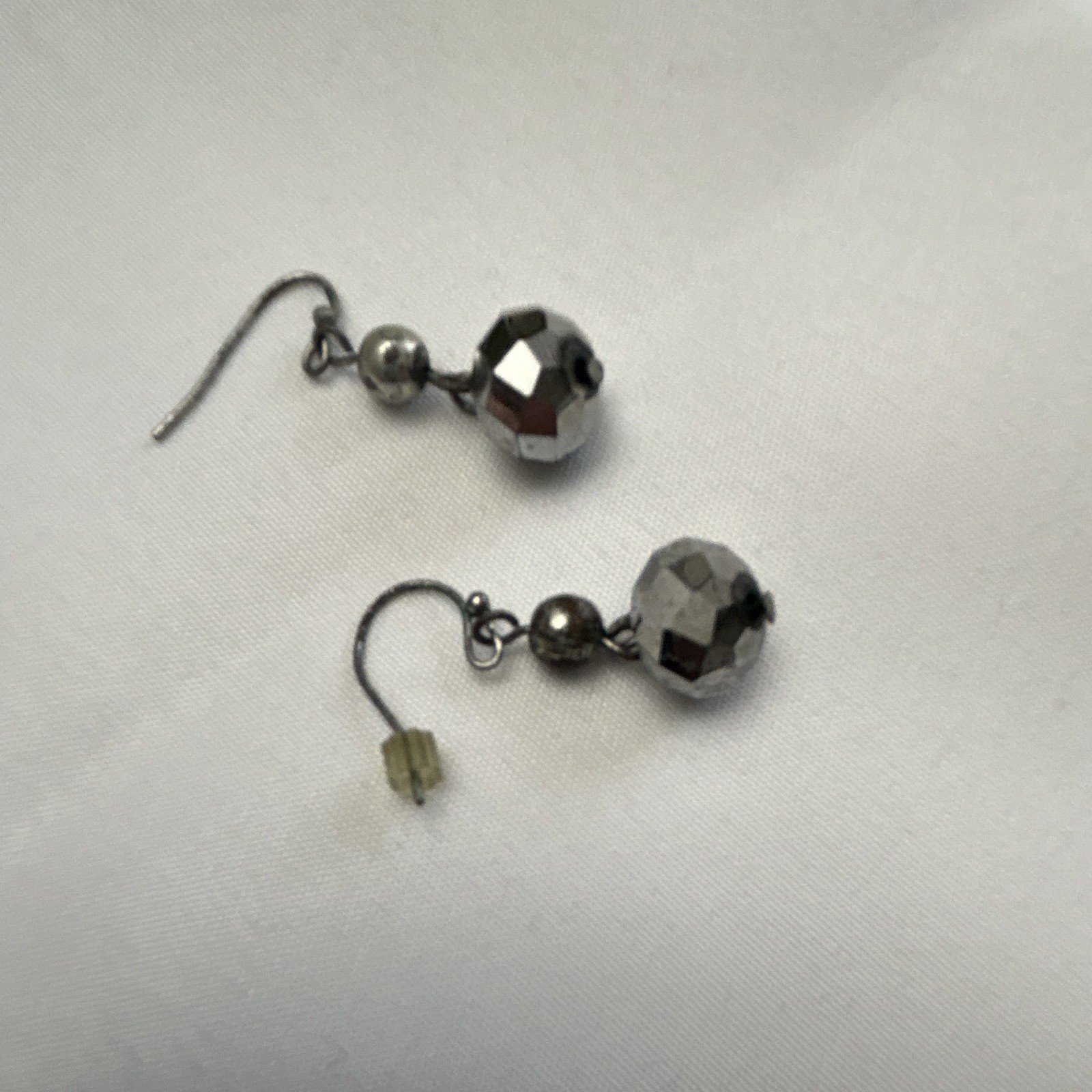 Silver Tone Gray Round Crystal Dangle/Drop Earrings for Lobe, Hook Closure