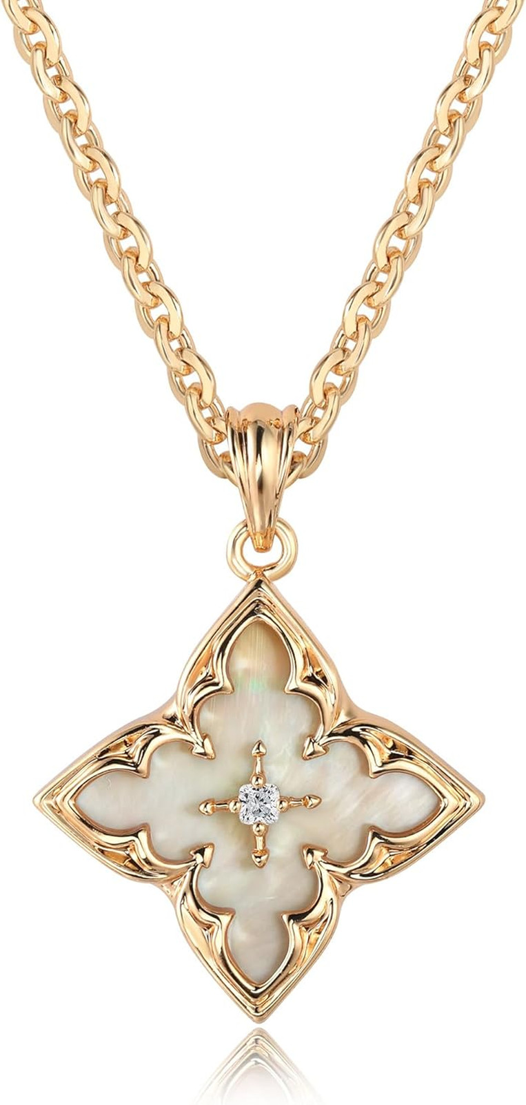 Gold Clover Necklace for Women Dainty 14K Gold Plated CZ Pendant Necklace Adjust
