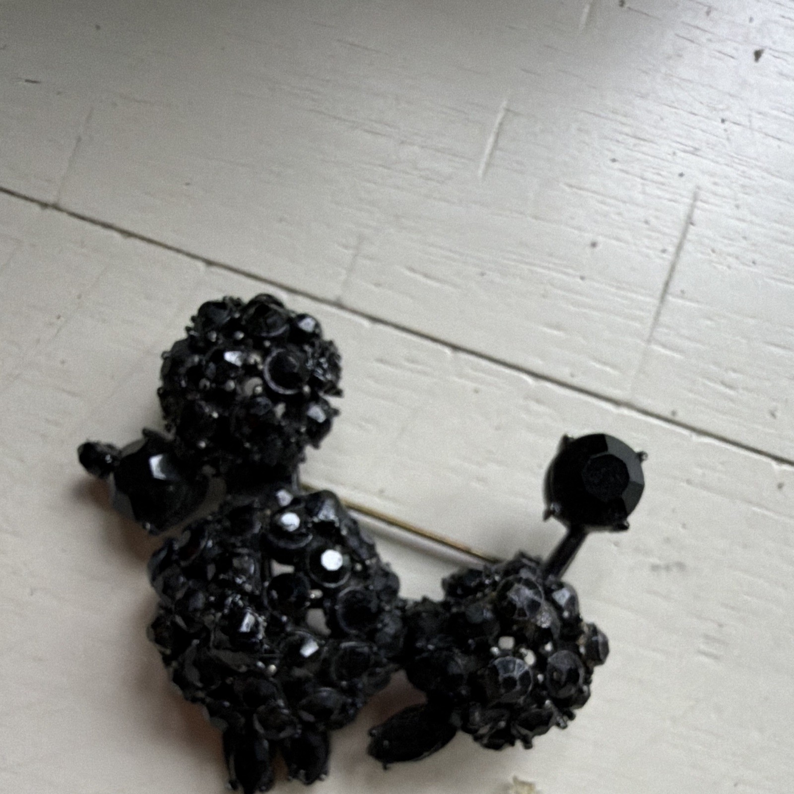 VTG Unsigned CAPRI Black Rhinestone French Poodle Pin Brooch