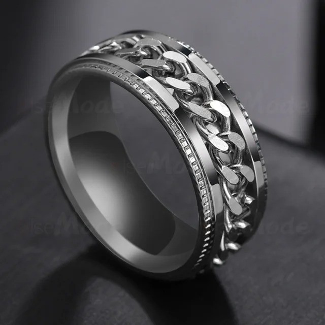Stainless Steel Multicolor Rotating Spinner Round Chain Ring Unisex, Women, Men