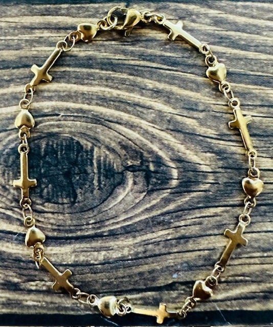 Gold Plated Dainty Chain Cross Heart Bracelet 6″ 7″ 8″ Nickel Free Non Tarnish