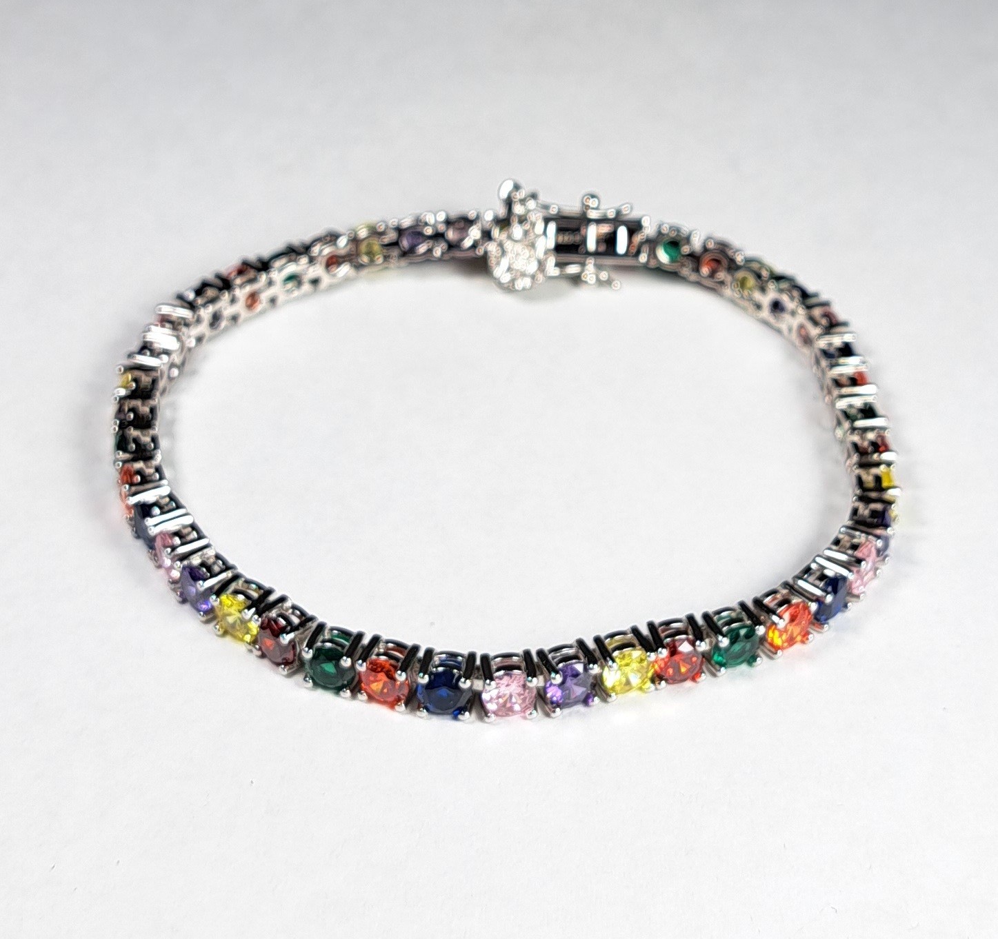 LUSTRO STELLA Multi Color CZ Sterling Silver Tennis Bracelet 6.5″ or 8″ NEW