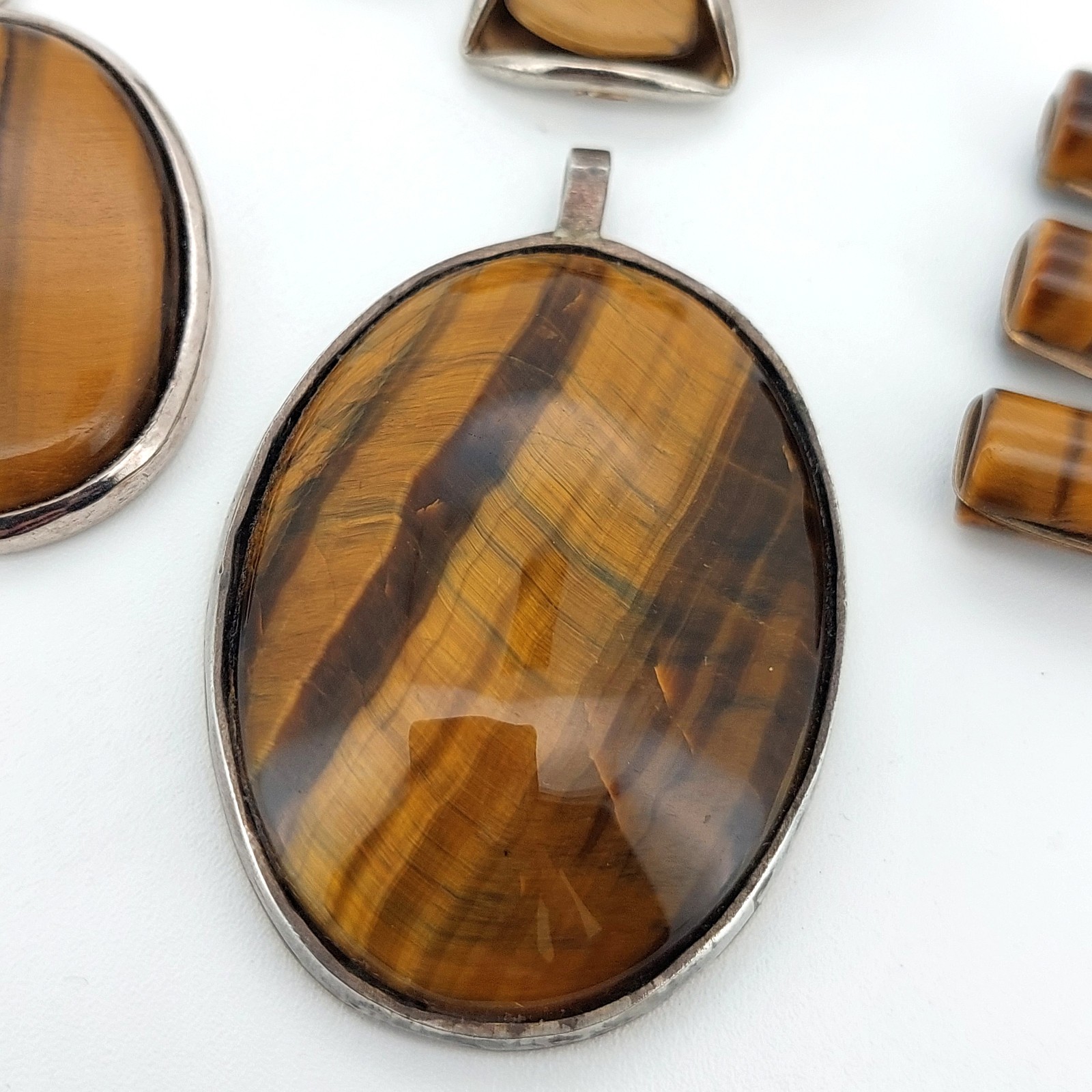Tigers Eye Jewellery Job Lot Crystal Stone Mix Bundle Pendant Silver x4