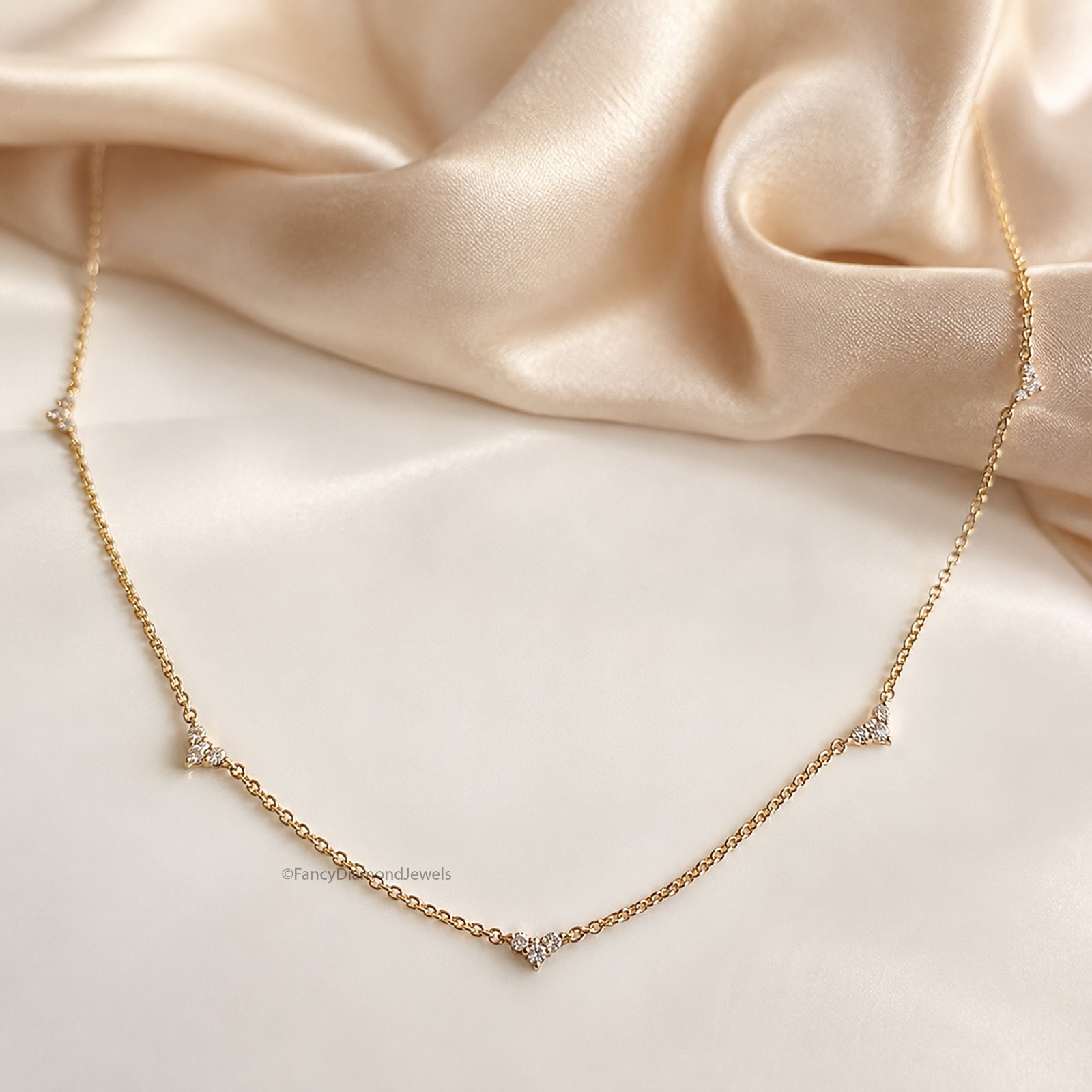 Triangle Cluster Wedding Necklace Adjustable Station Chain Lab Grown Diamond