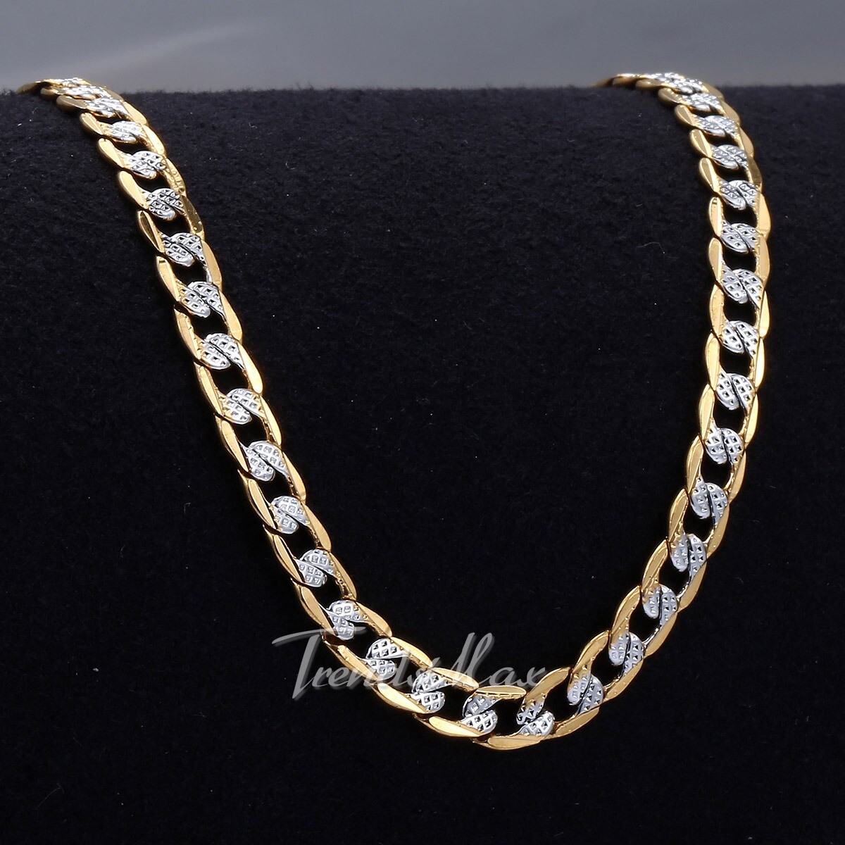 4mm 18/20/22″ Silver+Gold Hammer Curb Cuban Link 10K Gold filled Chain Necklace