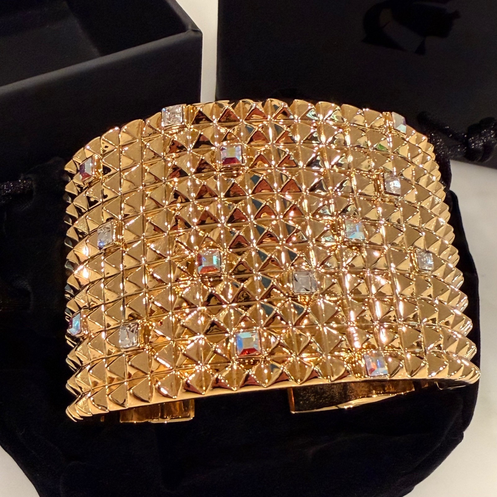 Karl Lagerfeld 11-row Pyramid Stud & Crystal-Embellished Hinged Cuff – SM