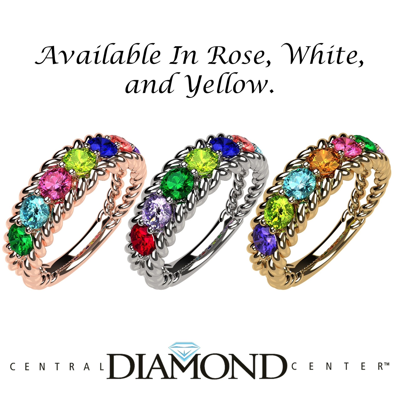 Rope Mothers Ring with 1-10 Simulated Birthstone, Sterling Silver, 10K &14K Gold
