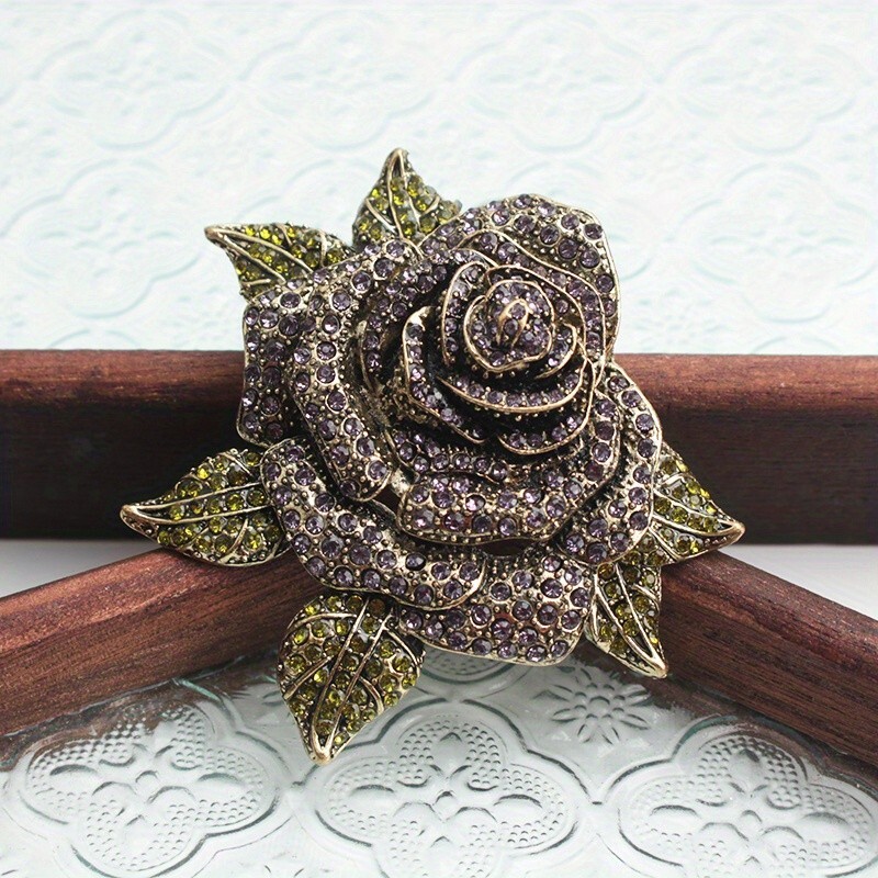 Vintage romantic flower coat brooch rhinestone thorn rose corsage