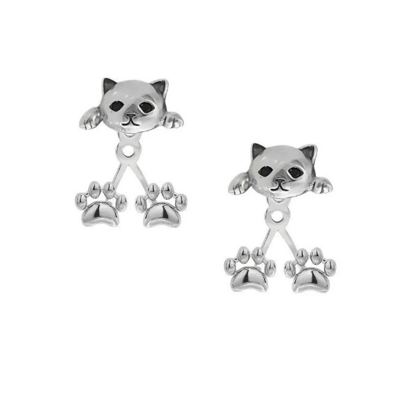 1pair Vintage Cat Paw Stud Earrings Back Hanging Silver Animal Jewelry Gift