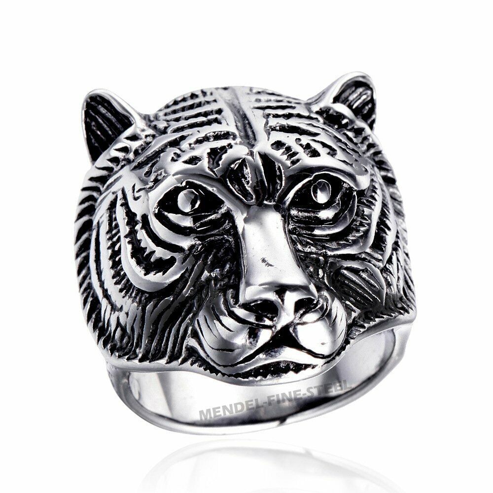 MENDEL Gold Plated Mens Animal Tiger Head Ring For Men Stainless Steel Size 7-14