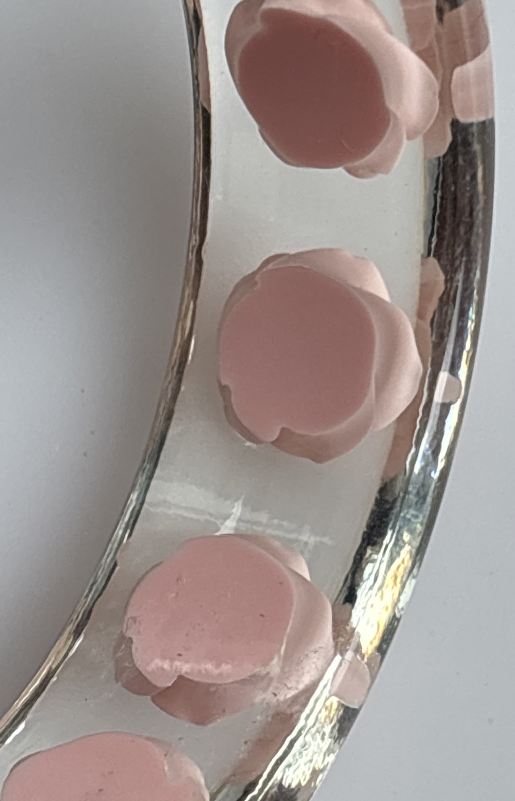 Vintage Lucite Clear Bangle Plastic Resin Pink Embedded Roses