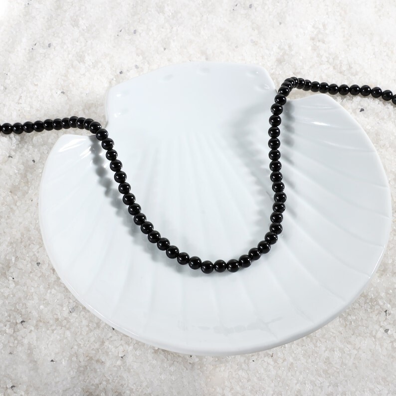 A+++ Black Onyx Smooth Round Gemstone Beads Handmade Men & Women Necklaces 18”