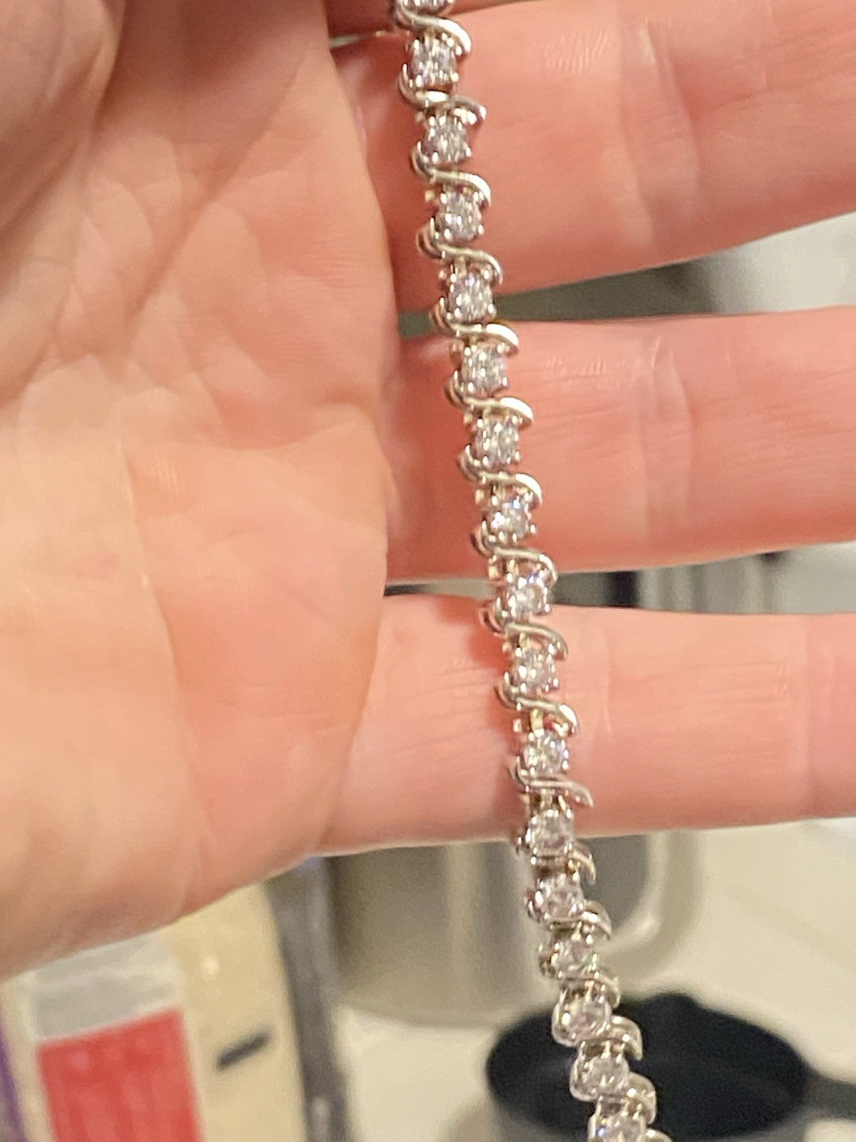 925 Sterling Silver Tennis Bracelet Round Clear CZ Prong Set Box Clasp 8in