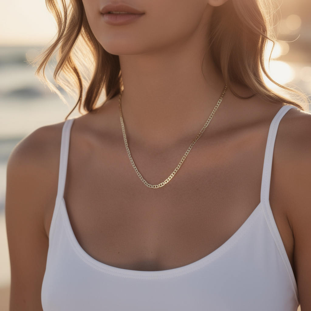 Gold-Tone Mariner Chain Necklace Women Men 19.5 Inch Anchor Link Classic Gift