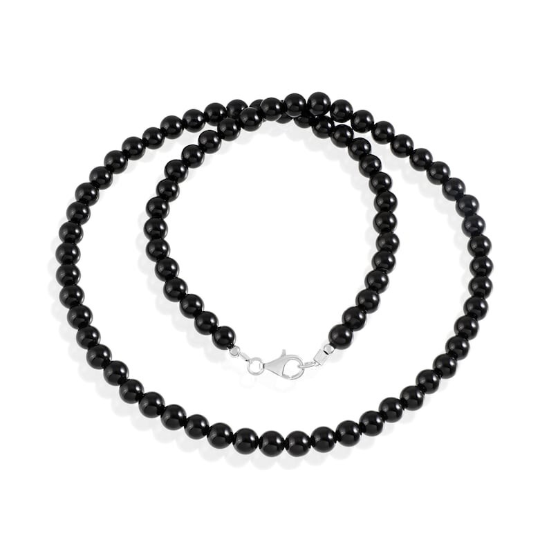 A+++ Black Onyx Smooth Round Gemstone Beads Handmade Men & Women Necklaces 18”