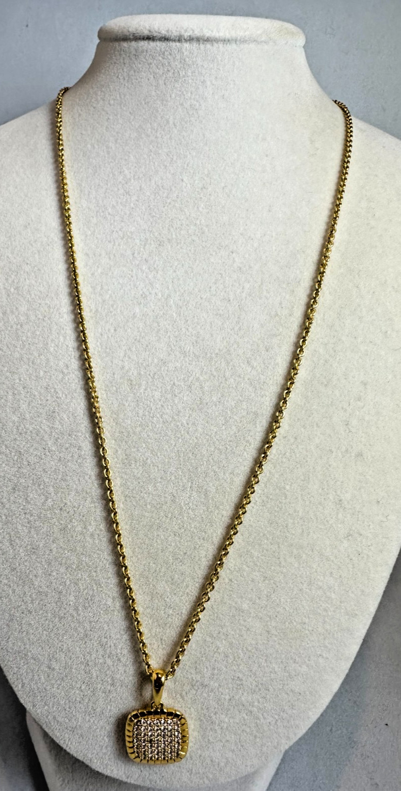Bronze Milor Italy Necklace With Square Pendant. 5.49g. L- 18 in
