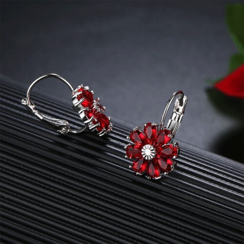 2 Ct Pear Cut Lab Created Red Ruby Drop & Dangle Earrings 14K White Gold Finish