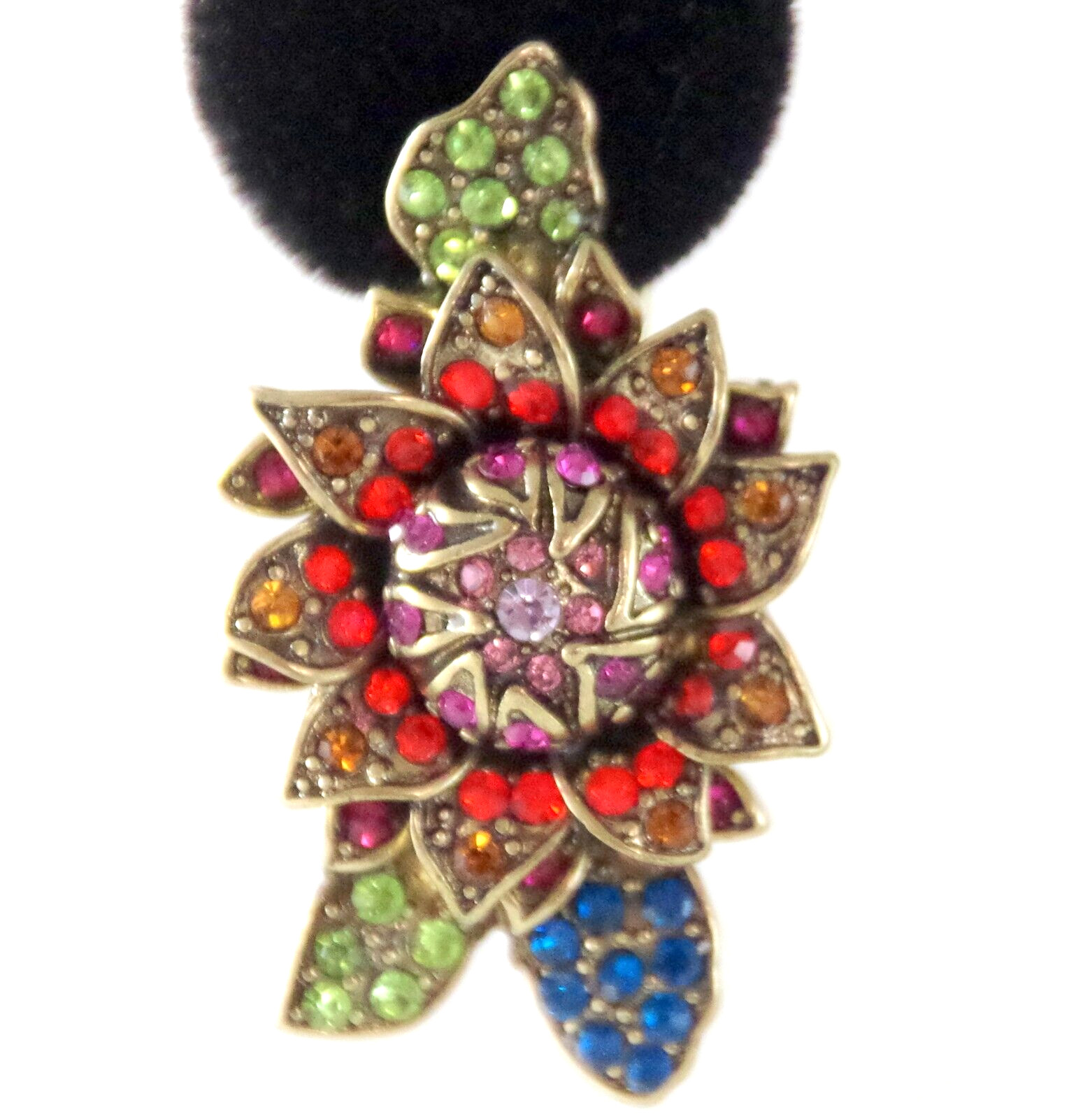 1 5/8″ DESIGNER STYLE MOODY HUES CRYSTAL RHINESTONE CABBAGE ROSE FLOWER EARRINGS