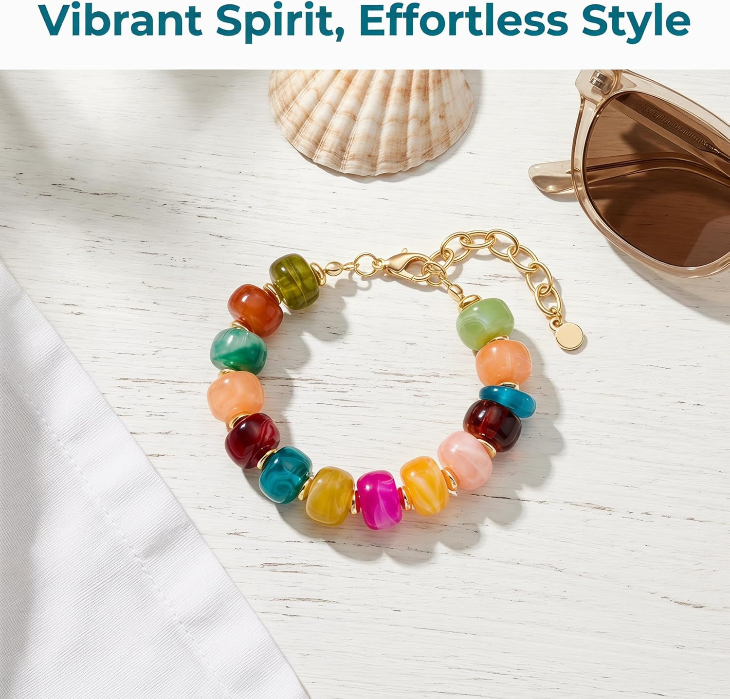 Colorful Beaded Heart Bracelets for Women Trendy Multicolor Acrylic Resin Beads