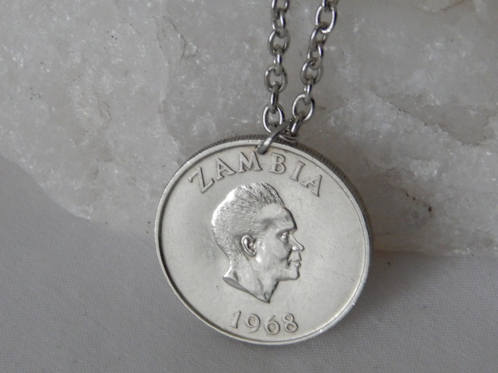1968 Zambia 10 Ngwee Coin Pendant Necklace Hornbill Bird #205