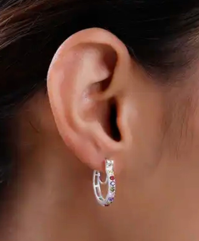 Multi-Color Simulated Diamond Hoop Earrings in Sterling Silver 1.00 ctw 20mm